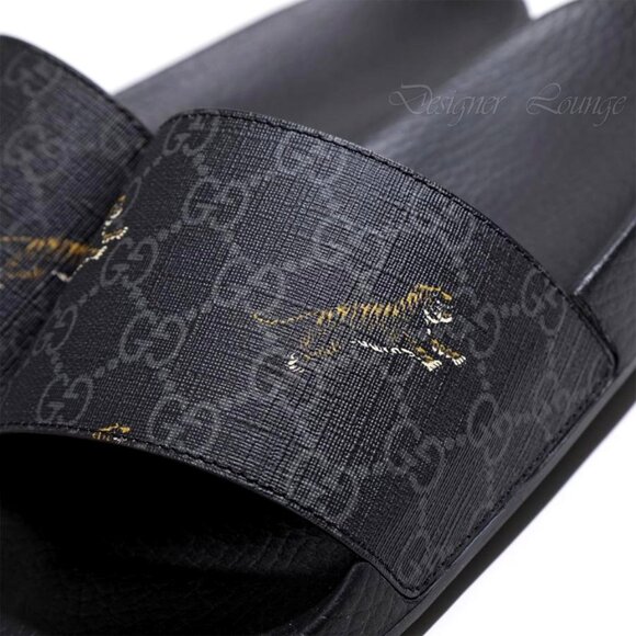 NEW GUCCI Men's GG Supreme Tiger Print Black Slides Sandals 9 G / US 9.5 Authen - Picture 4 of 11